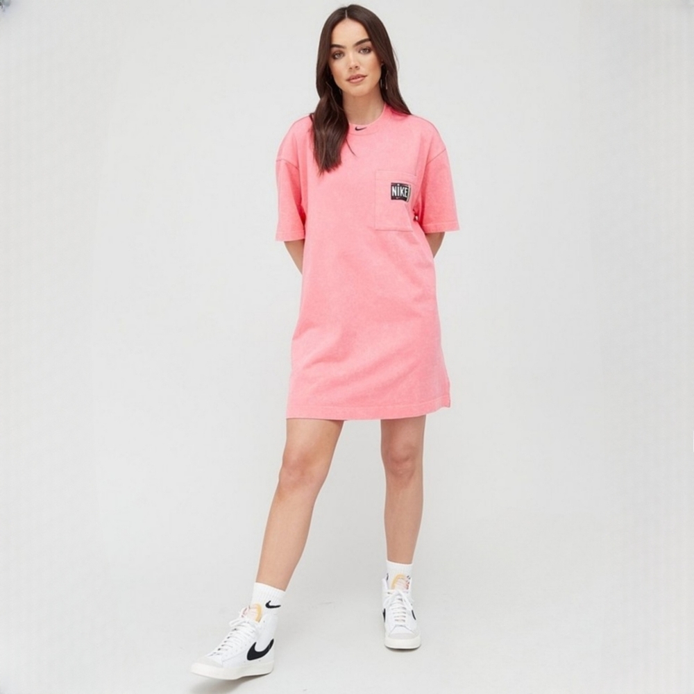 Nike Women’s Sportswear Oversized Washed T-Shirt Dress Pink - Size Large NWT